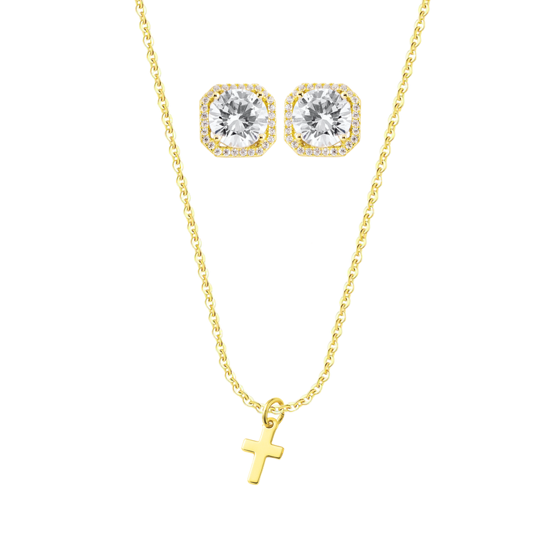 Athen Ohrring + Biel Kreuz Kette | 925 Silber - Set