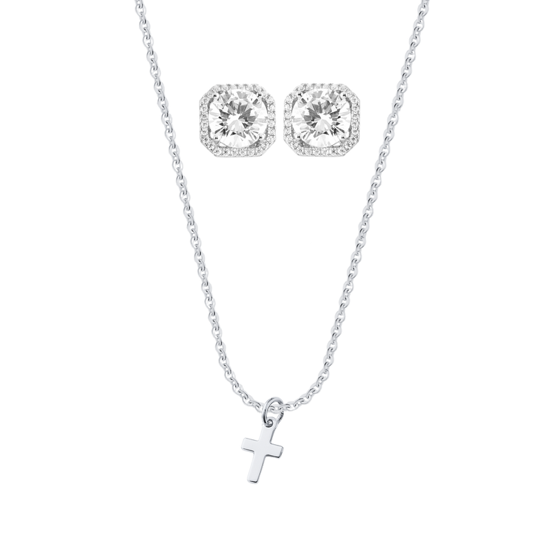 Athen Ohrring + Biel Kreuz Kette | 925 Silber - Set