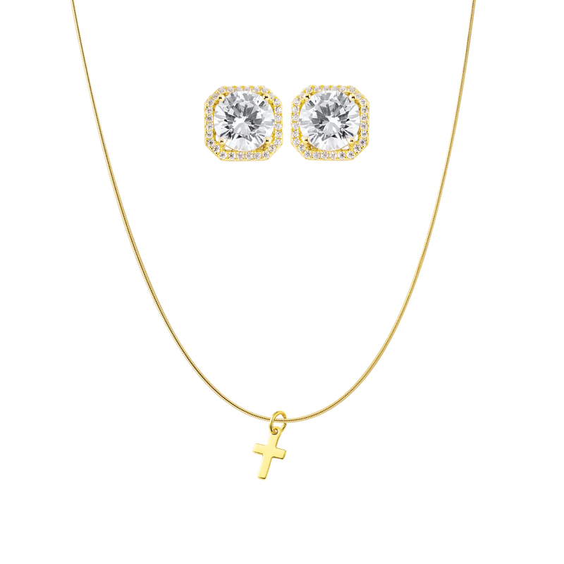 Athen Ohrring + Biel Kreuz Kette | 925 Silber - Set