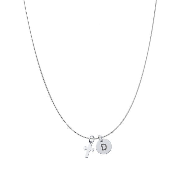Biel 2.0 | Kreuz Kette mit Plättchen & Buchstabe 925 Silber