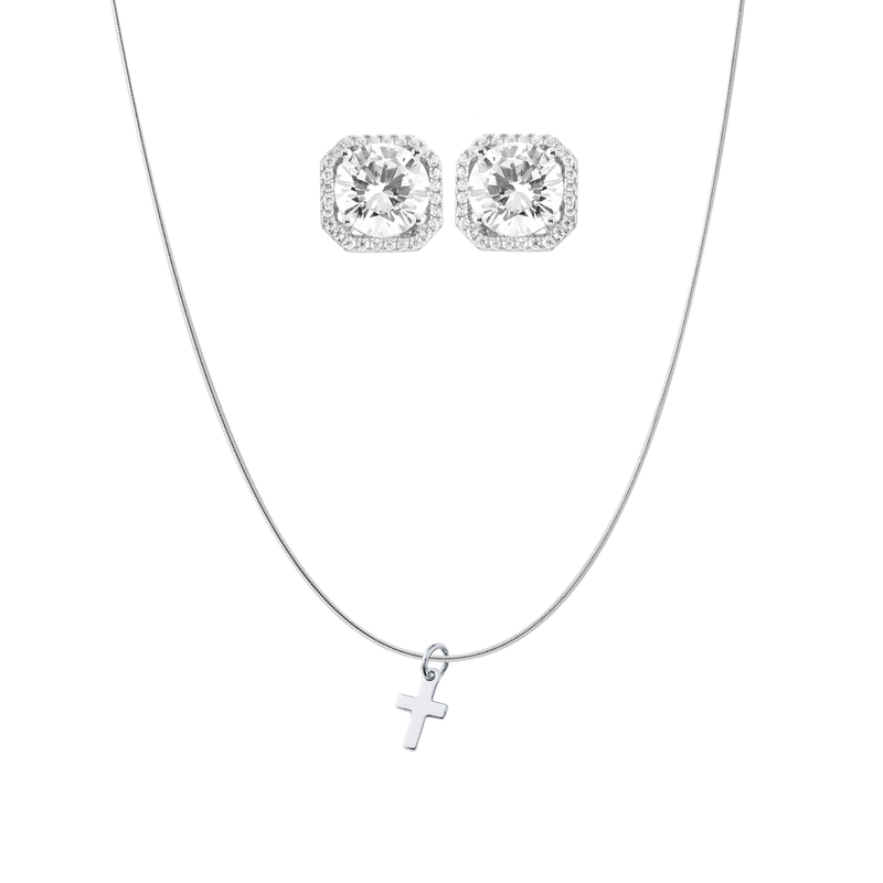 Athen Ohrring + Biel Kreuz Kette | 925 Silber - Set