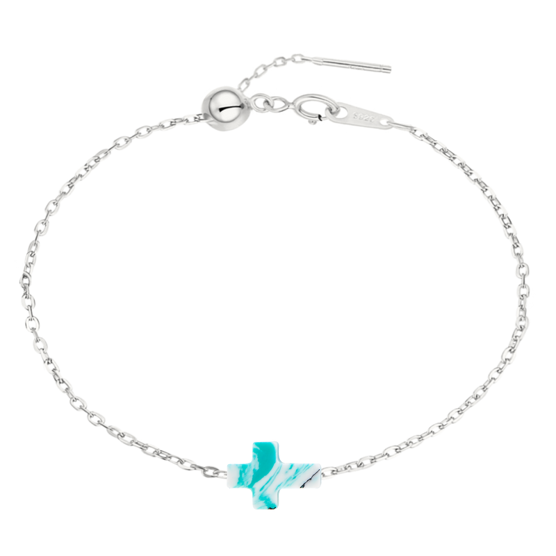 Ephesus | Kreuz Armband 925 Silber - Ocean Marble